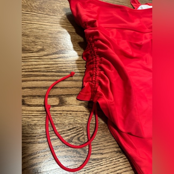 Red Ruched Halter One Piece Swimsuit Adjustable Bathing Suit Size XS - Picture 6 of 7